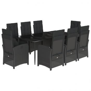 9-tlg. Garten-Essgruppe mit Kissen Schwarz Poly Rattan