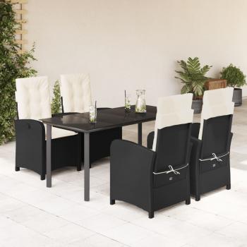 ARDEBO.de - 5-tlg. Garten-Essgruppe mit Kissen Schwarz Poly Rattan