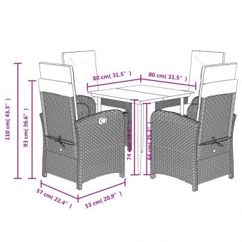 5-tlg. Garten-Essgruppe mit Kissen Braun Poly Rattan