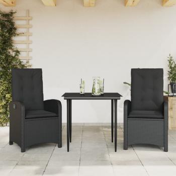 ARDEBO.de - 3-tlg. Garten-Essgruppe mit Kissen Schwarz Poly Rattan