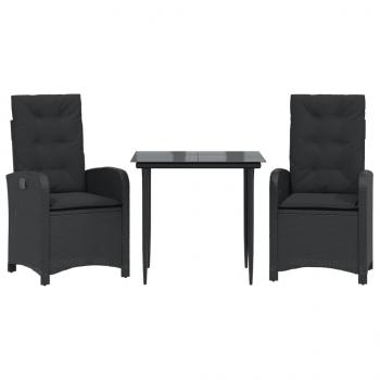 3-tlg. Garten-Essgruppe mit Kissen Schwarz Poly Rattan