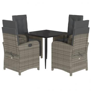 5-tlg. Garten-Essgruppe mit Kissen Grau Poly Rattan