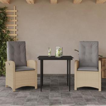 ARDEBO.de - 3-tlg. Garten-Essgruppe mit Kissen Beigemischung Poly Rattan