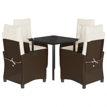 5-tlg. Garten-Essgruppe mit Kissen Braun Poly Rattan
