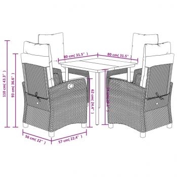 5-tlg. Garten-Essgruppe mit Kissen Braun Poly Rattan
