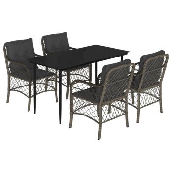 5-tlg. Garten-Essgruppe mit Kissen Grau Poly Rattan