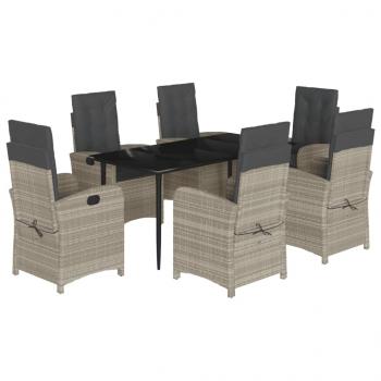 7-tlg. Garten-Essgruppe mit Kissen Hellgrau Poly Rattan