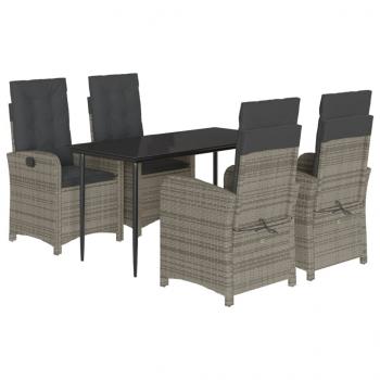 5-tlg. Garten-Essgruppe mit Kissen Grau Poly Rattan