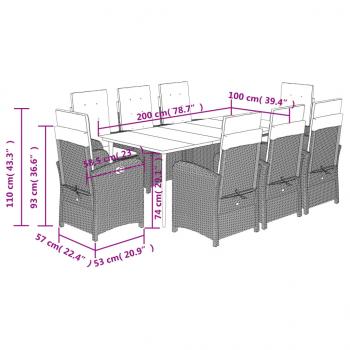 9-tlg. Garten-Essgruppe mit Kissen Braun Poly Rattan