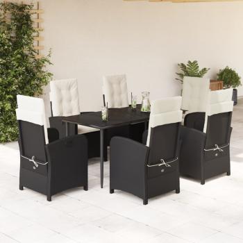 ARDEBO.de - 7-tlg. Garten-Essgruppe mit Kissen Schwarz Poly Rattan