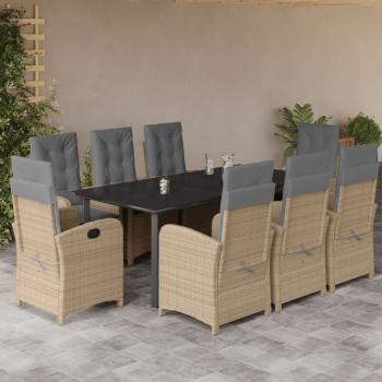 ARDEBO.de - 9-tlg. Garten-Essgruppe mit Kissen Beigemischung Poly Rattan