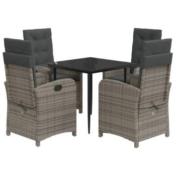 5-tlg. Garten-Essgruppe mit Kissen Grau Poly Rattan
