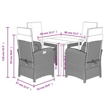 5-tlg. Garten-Essgruppe mit Kissen Grau Poly Rattan
