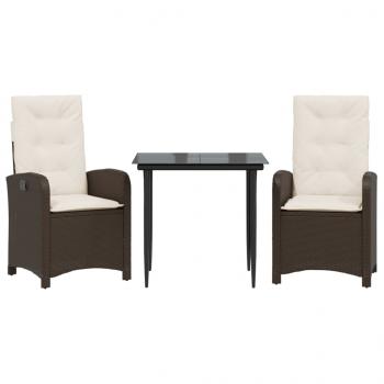 3-tlg. Garten-Essgruppe mit Kissen Braun Poly Rattan