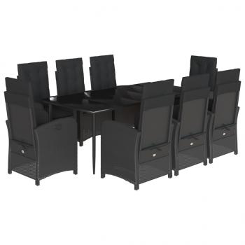 9-tlg. Garten-Essgruppe mit Kissen Schwarz Poly Rattan