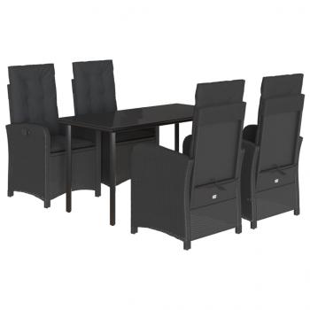 5-tlg. Garten-Essgruppe mit Kissen Schwarz Poly Rattan