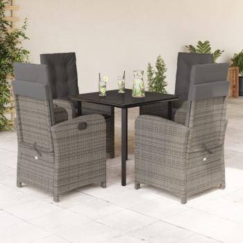 ARDEBO.de - 5-tlg. Garten-Essgruppe mit Kissen Grau Poly Rattan