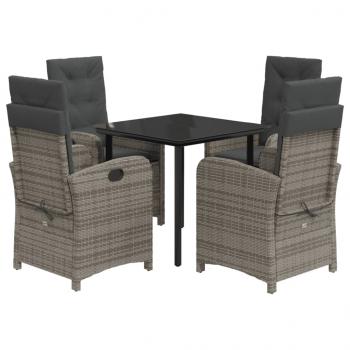 5-tlg. Garten-Essgruppe mit Kissen Grau Poly Rattan