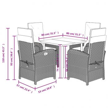 5-tlg. Garten-Essgruppe mit Kissen Grau Poly Rattan