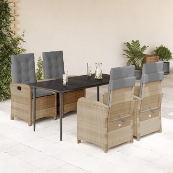 ARDEBO.de - 5-tlg. Garten-Essgruppe mit Kissen Beigemischung Poly Rattan