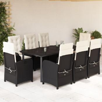 ARDEBO.de - 9-tlg. Garten-Essgruppe mit Kissen Schwarz Poly Rattan