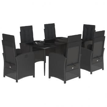 7-tlg. Garten-Essgruppe mit Kissen Schwarz Poly Rattan