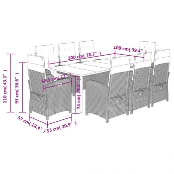 9-tlg. Garten-Essgruppe mit Kissen Beige Poly Rattan