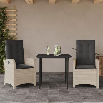 ARDEBO.de - 3-tlg. Garten-Essgruppe mit Kissen Hellgrau Poly Rattan