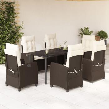 ARDEBO.de - 7-tlg. Garten-Essgruppe mit Kissen Braun Poly Rattan