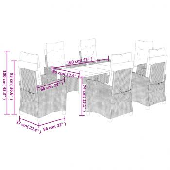 7-tlg. Garten-Essgruppe mit Kissen Braun Poly Rattan