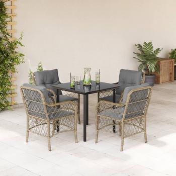 ARDEBO.de - 5-tlg. Garten-Essgruppe mit Kissen Beigemischung Poly Rattan