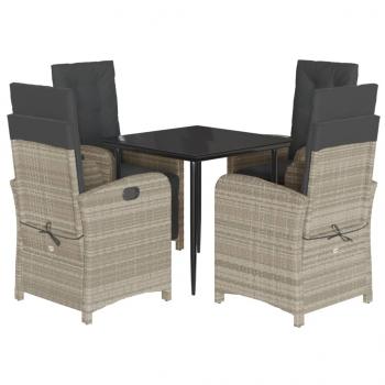 5-tlg. Garten-Essgruppe mit Kissen Hellgrau Poly Rattan
