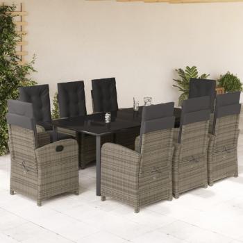 ARDEBO.de - 9-tlg. Garten-Essgruppe mit Kissen Grau Poly Rattan