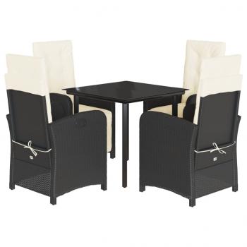 5-tlg. Garten-Essgruppe mit Kissen Schwarz Poly Rattan