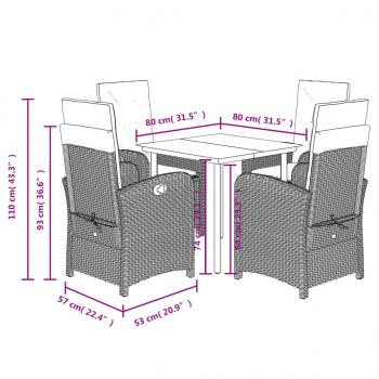 5-tlg. Garten-Essgruppe mit Kissen Schwarz Poly Rattan