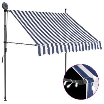 ARDEBO.de - Einziehbare Markise Handbetrieben mit LED 100 cm Blau und Weiß