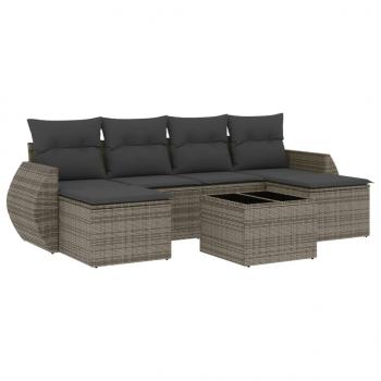 7-tlg. Garten-Sofagarnitur mit Kissen Grau Poly Rattan