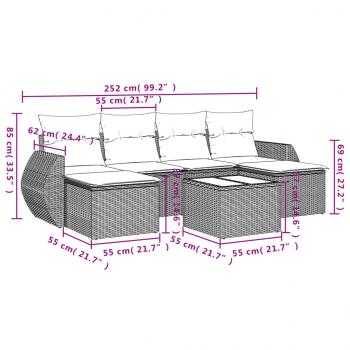 7-tlg. Garten-Sofagarnitur mit Kissen Grau Poly Rattan