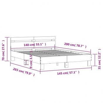 Bettgestell mit Kopfteil Betongrau 140x200 cm Holzwerkstoff