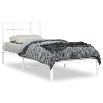 ARDEBO.de - Bettgestell mit Kopfteil Metall Weiß 90x200 cm