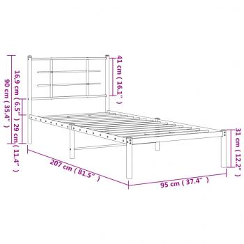 Bettgestell mit Kopfteil Metall Weiß 90x200 cm