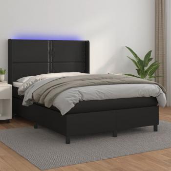 ARDEBO.de - Boxspringbett mit Matratze & LED Schwarz 140x200 cm Kunstleder