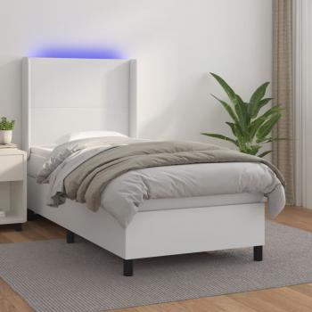 ARDEBO.de - Boxspringbett mit Matratze & LED Weiß 100x200 cm Kunstleder