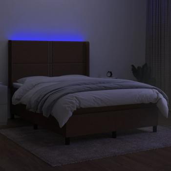 Boxspringbett mit Matratze & LED Dunkelbraun 140x200 cm Stoff