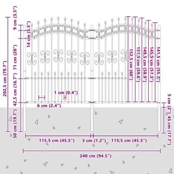 Gartenzaun mit Speerspitzen Schwarz 190 cm Stahl