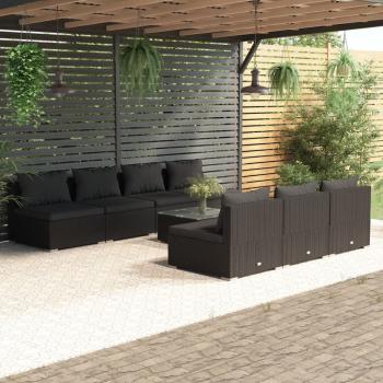 ARDEBO.de - 8-tlg. Garten-Lounge-Set mit Kissen Poly Rattan Schwarz