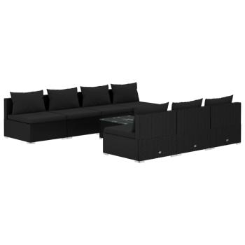 8-tlg. Garten-Lounge-Set mit Kissen Poly Rattan Schwarz