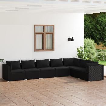 ARDEBO.de - 7-tlg. Garten-Lounge-Set mit Kissen Poly Rattan Schwarz