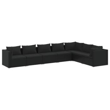 7-tlg. Garten-Lounge-Set mit Kissen Poly Rattan Schwarz