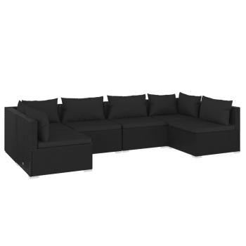 6-tlg. Garten-Lounge-Set mit Kissen Poly Rattan Schwarz